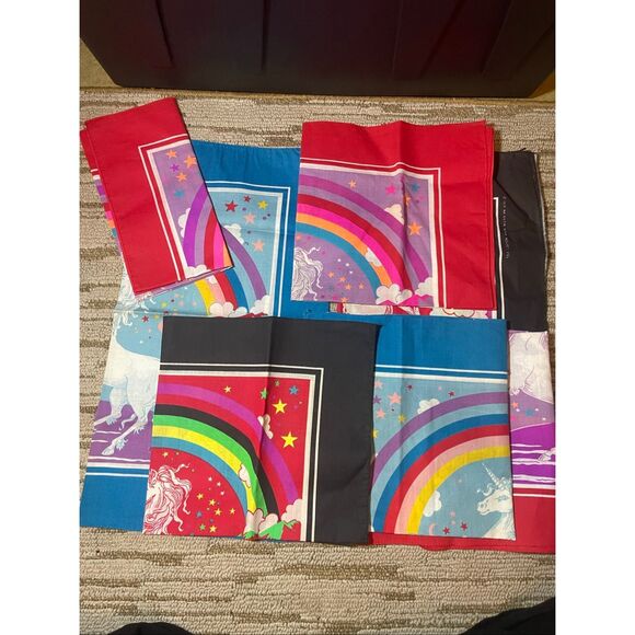 Vintage 80’s Unicorn handkerchief Bandana Stars Rainbow Scarf Mask Curtain USA l - Picture 6 of 8